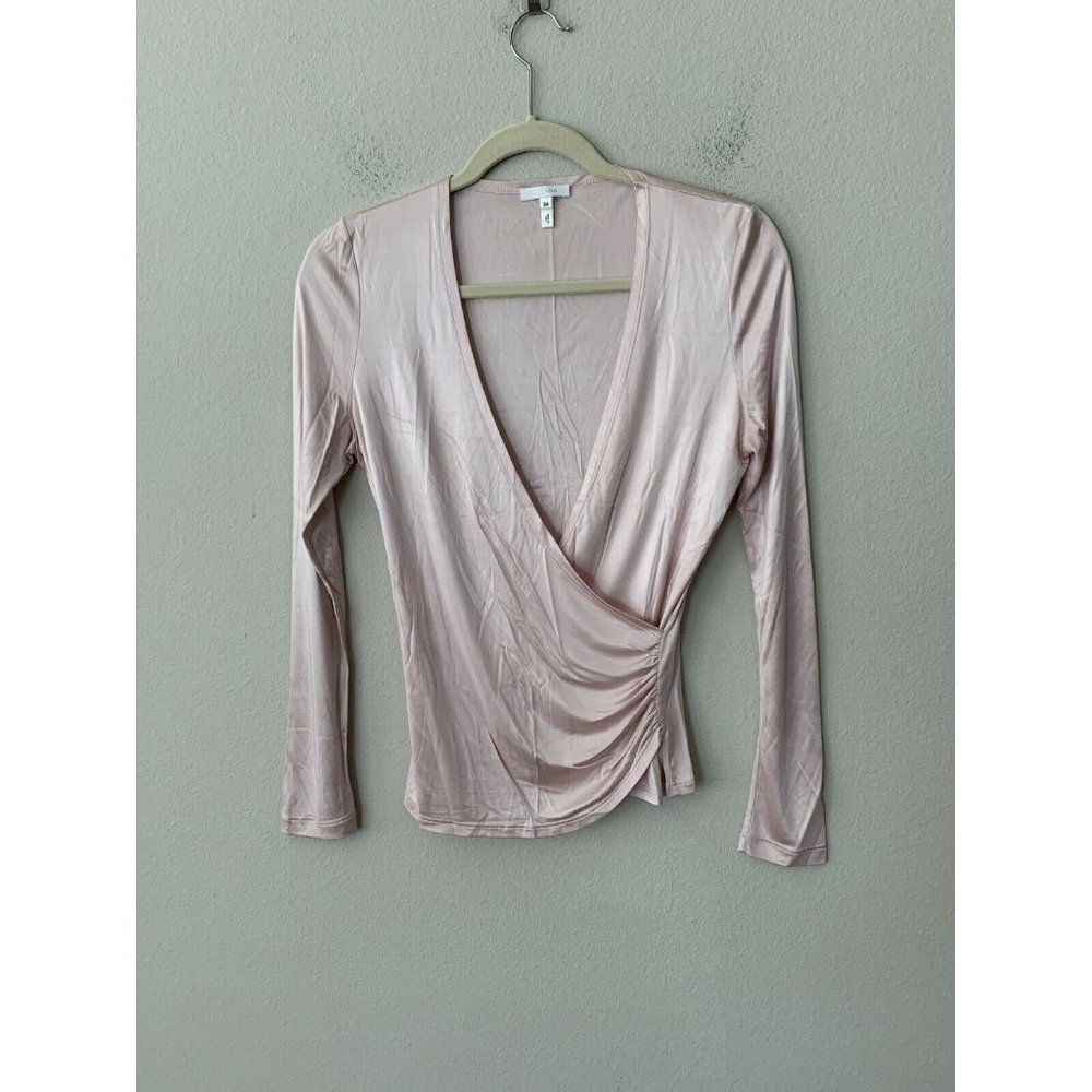 Escada Rayon Satin Long Sleeves Draped Faux Wrap Blouse Pink